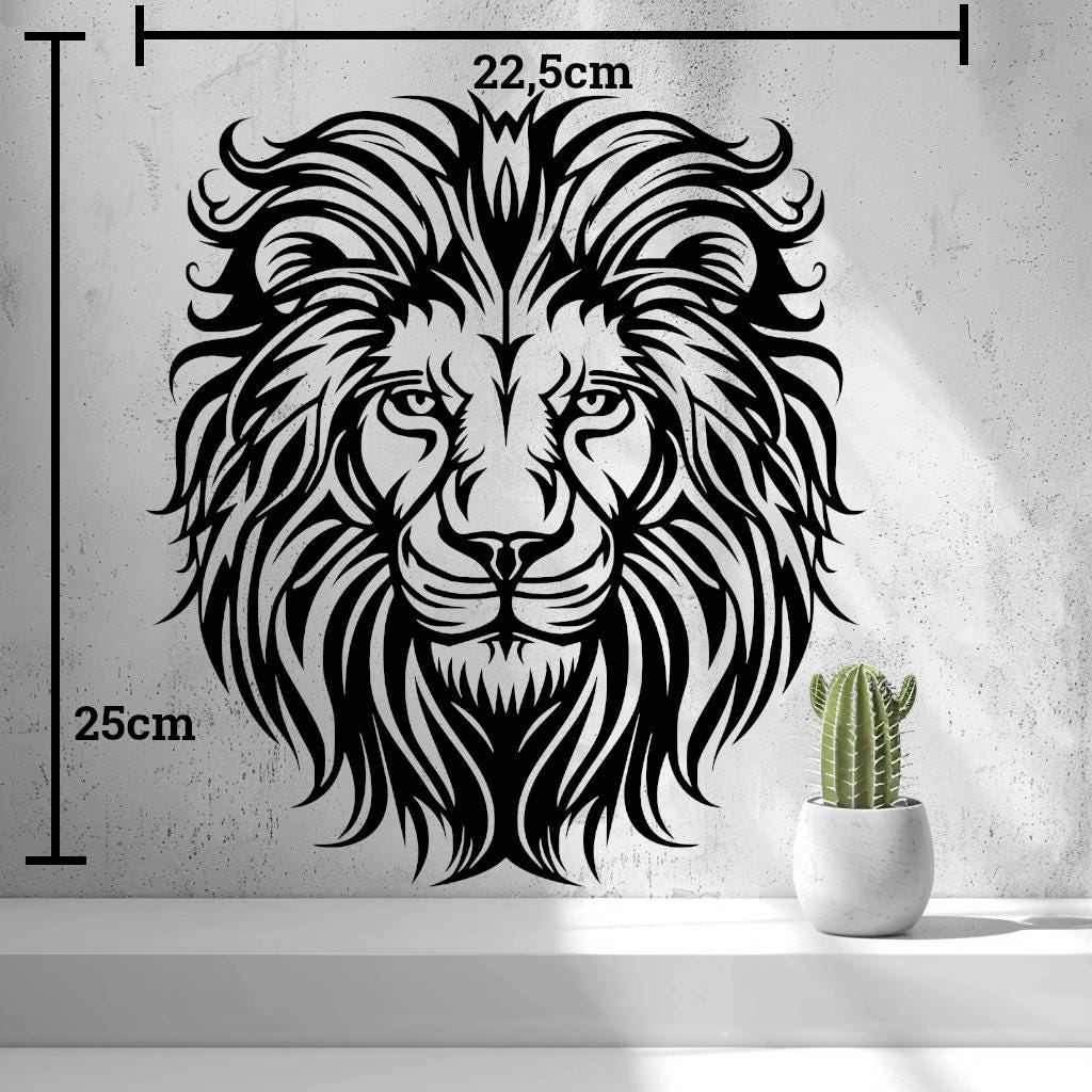 Löwenkopf Wandbild, kraftvolle Löwen-Silhouette, moderne Wanddeko, Symbol für Stärke und Mut