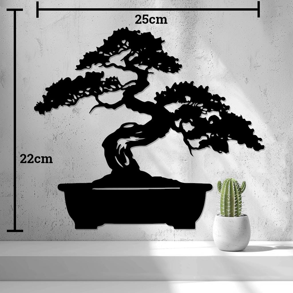 Bonsai Wandbild, asiatische Wanddeko in Schwarz, minimalistisches Zen-Motiv, japanisches Design, ruhige Raumgestaltung, Geschenkidee