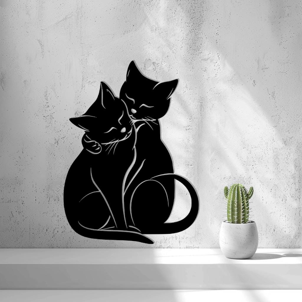 Katzen Wandbild, romantische Katzen-Silhouette, moderne Wanddeko, perfekt für Katzenliebhaber